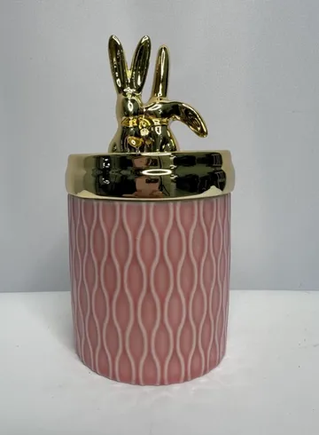Розовая банка &laquo;Кролики&raquo; от интернет-магазина цветов в 